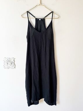 Artemisia Handmade Black Linen Tank Midi Dress Pockets Lagenlook S